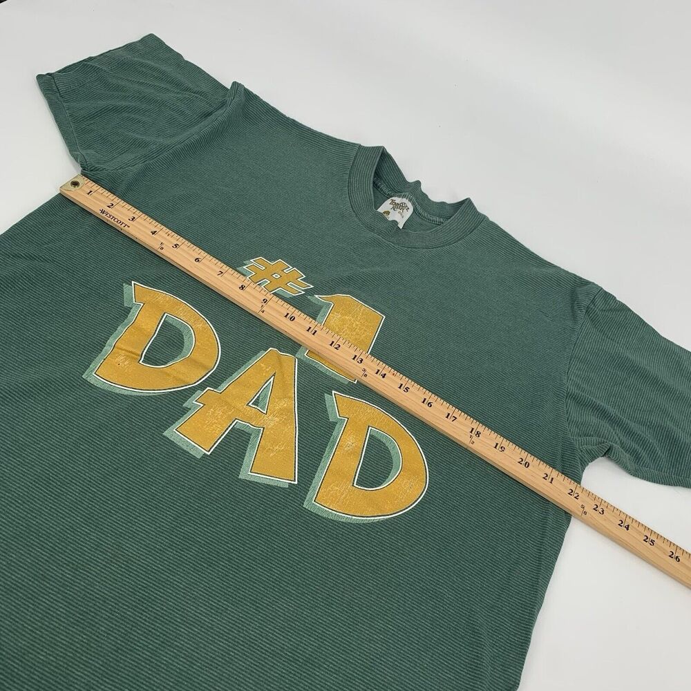 Vintage 1980s #1 Dad Short Sleeve Striped T-Shirt Size Large Mens Green Yellow L - Picture 7 of 8